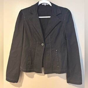 Vintage 90s single button blazer dark wash denim jean jacket silver details